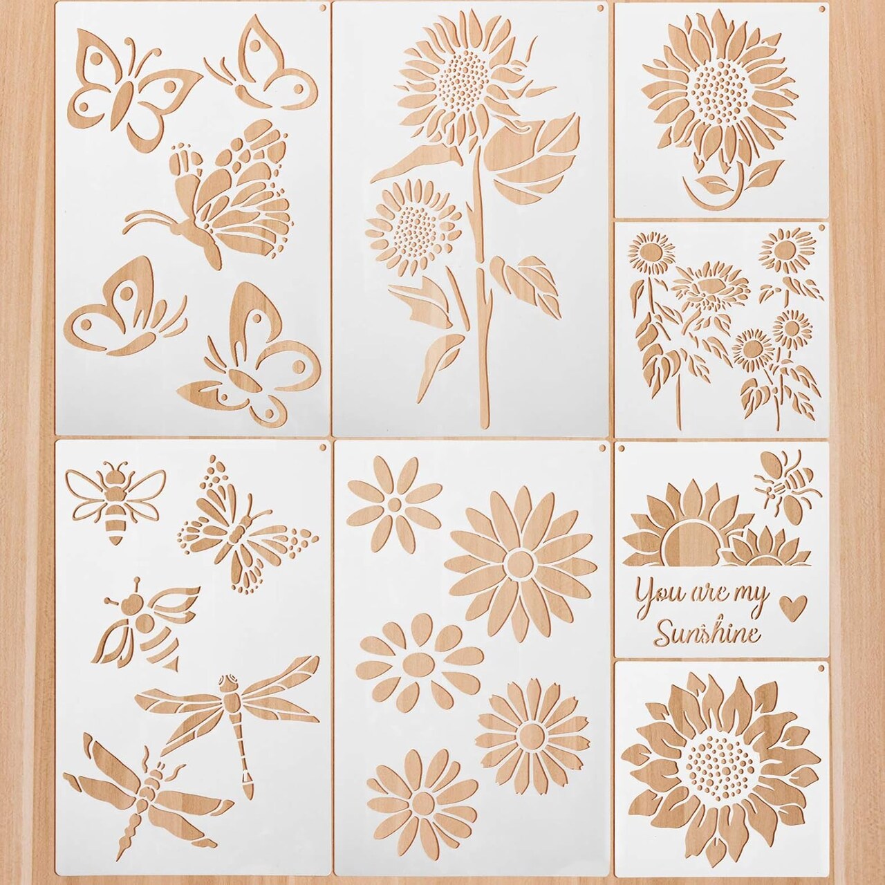 8 Pieces Sunflower Butterflies Painting Stencils Flower Butterfly Stencil Kit